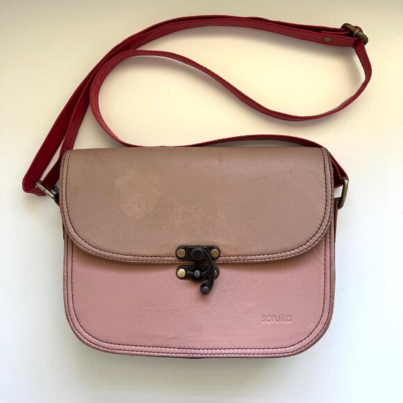 Soruka Tilly Colorful Leather Crossbody Bag in Pink, Brown and Red - Picture 1 of 7